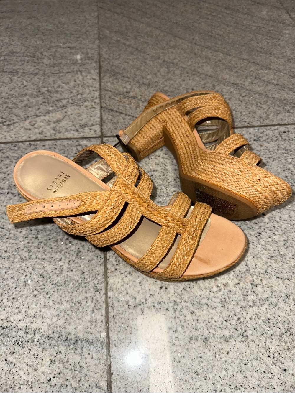 Stuart Weitzman Woven Tan Platform Wedge Sandals